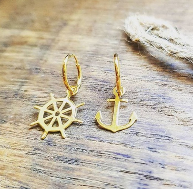 Kolczyki pozłacane Kotwica i ster