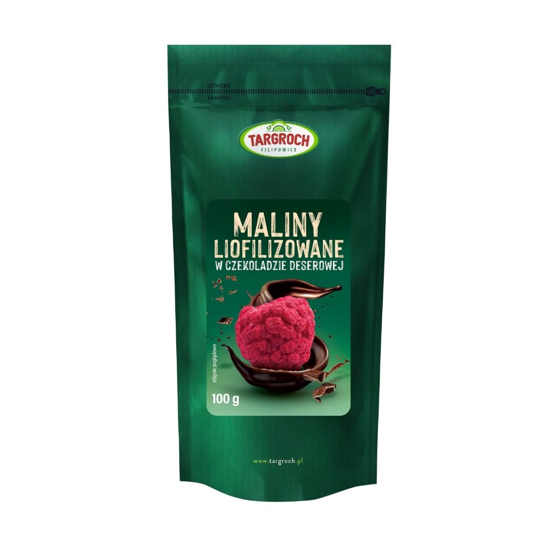 Targroch Maliny liofilizowane w czekoladzie deserowej 100 g - słodycze lub przekąska