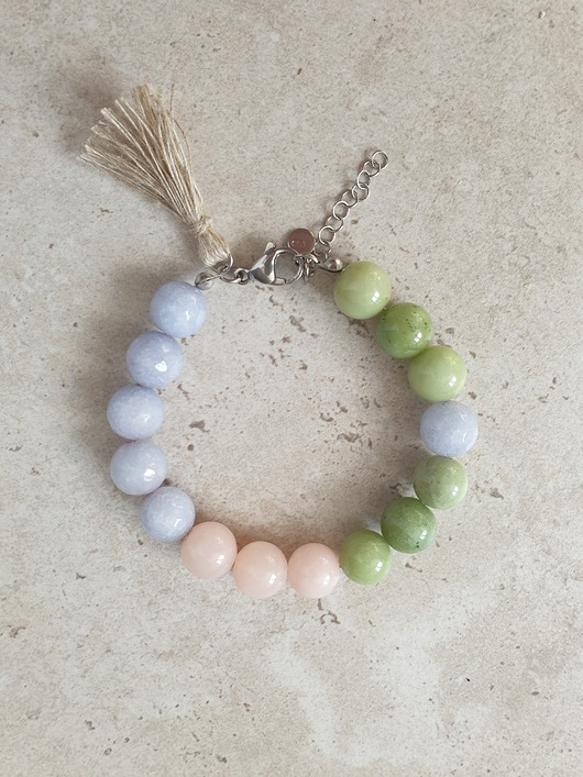 Bransoletka SPRING jadeit, zieleń, lila, róż, duże kulki