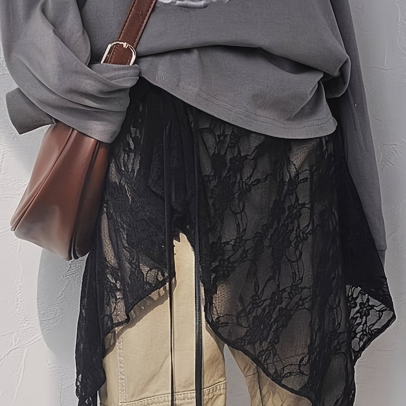 TEMU Elegancka spódnica koronkowa damska - asymetryczny dół, szykowny element do warstwowania, idealna do stylizacji codziennych i formalnych,