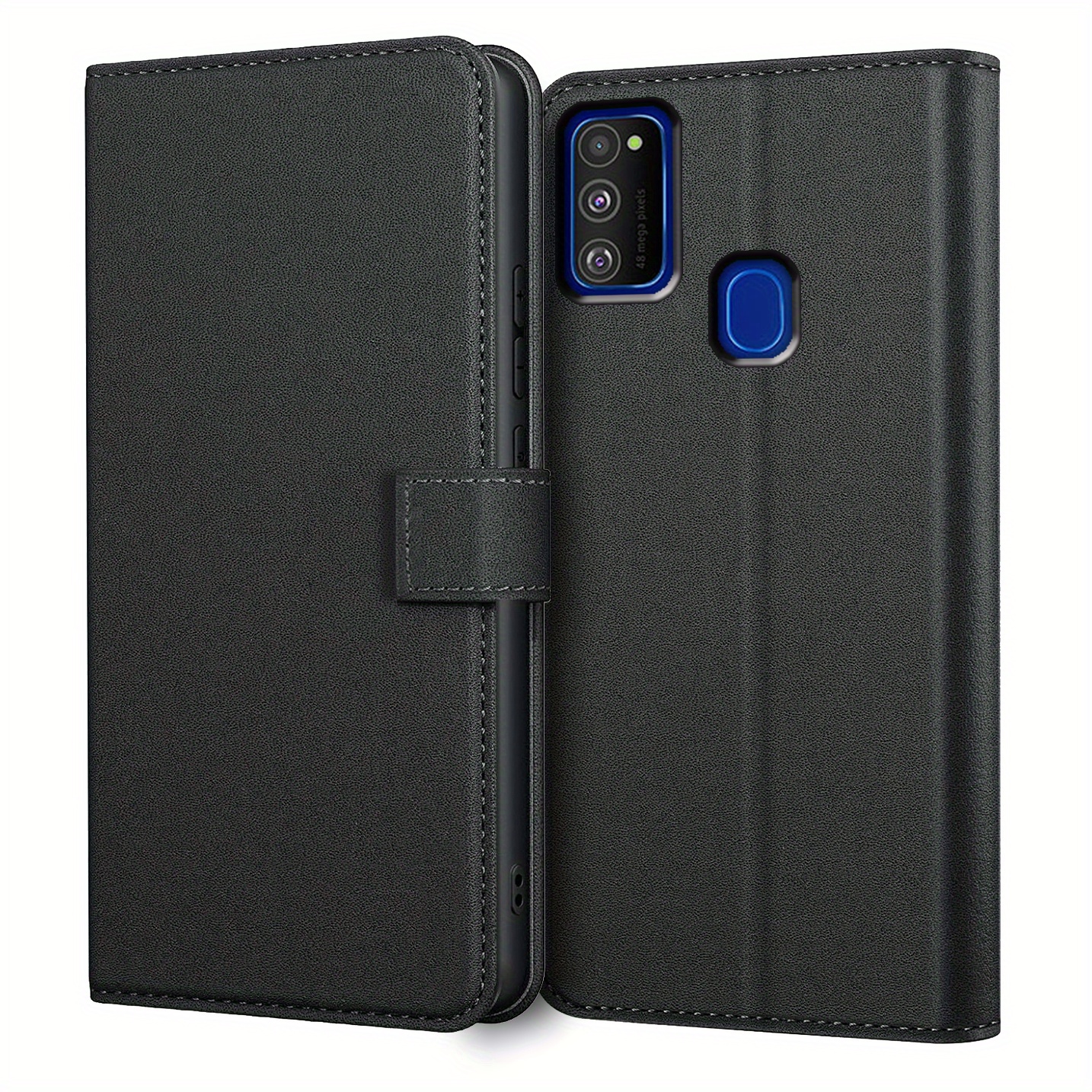 TEMU Ochraniacz na portfel dla for samsung for galaxy M30S / for Galaxy M21, z funkcją podstawki i gniazdem na karty w czarnym PU