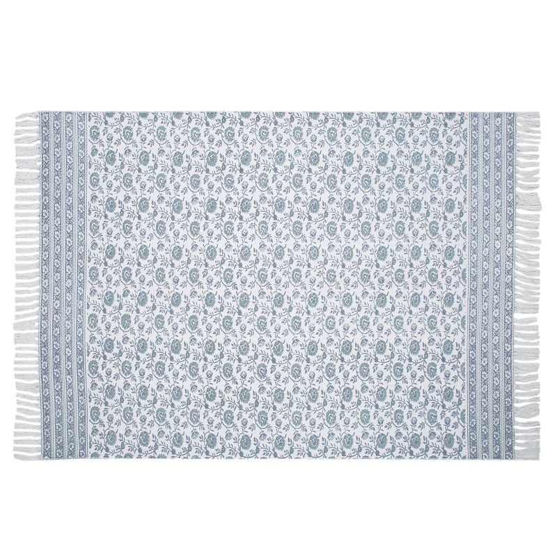 Dywan bawełniany z frędzlami Purecot Celadon Ink 80 x 150 cm Inspire