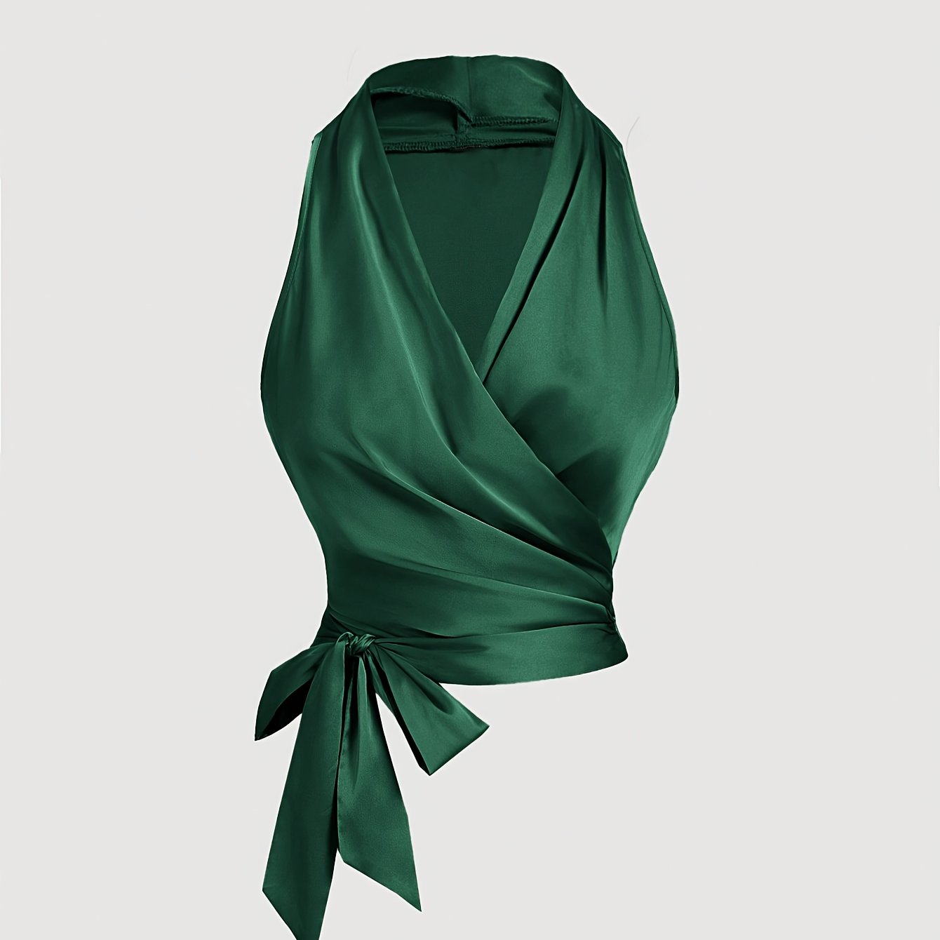 TEMU Elegancka bluzka damska z wycięciem na ramieniu i kokardką - stylowa jednokolorowa, bez rękawów, z dekoltem w kształcie litery V, na