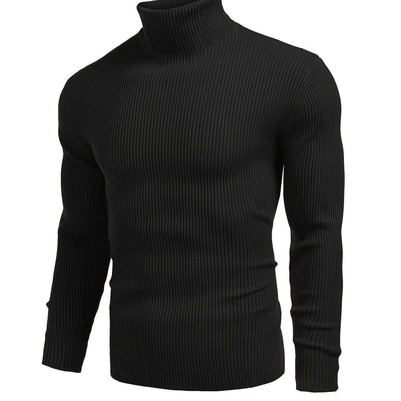 TEMU Męski sweter z długim rękawem i wysokim dekoltem - Przytulny sweter dzianinowy z prążkowaną teksturą, codzienna jesienne ubranie na co dzień,