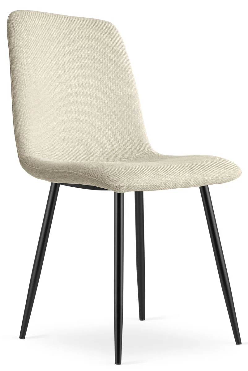 Beżowe gładkie krzesło tapicerowane na czarnych nogach T1-D76