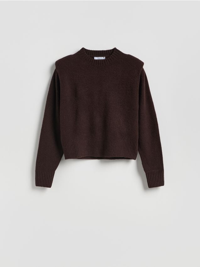 Reserved - Sweter z poduszkami na ramionach - brązowy