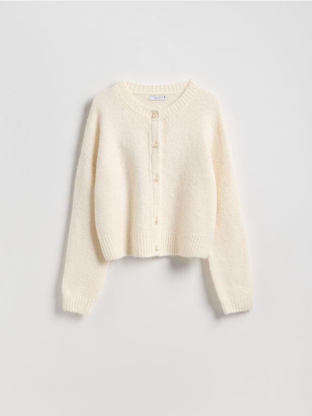 Reserved - Kardigan z dekoracyjnymi guzikami - złamana biel