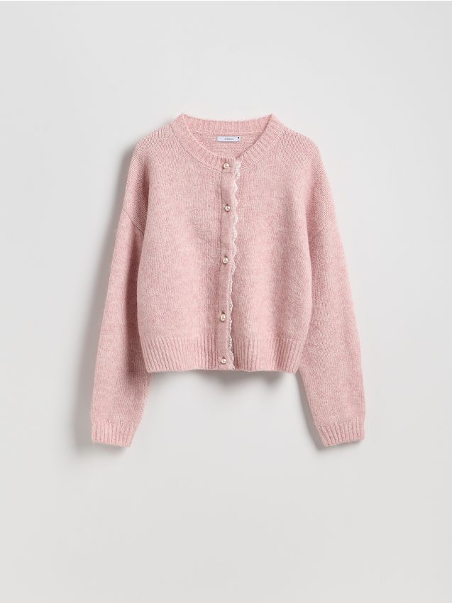 Reserved - Kardigan z dekoracyjnymi guzikami - różowy