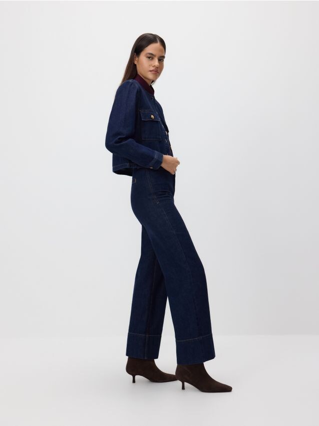 Reserved - Jeansy wide leg z wysokim stanem - granatowy