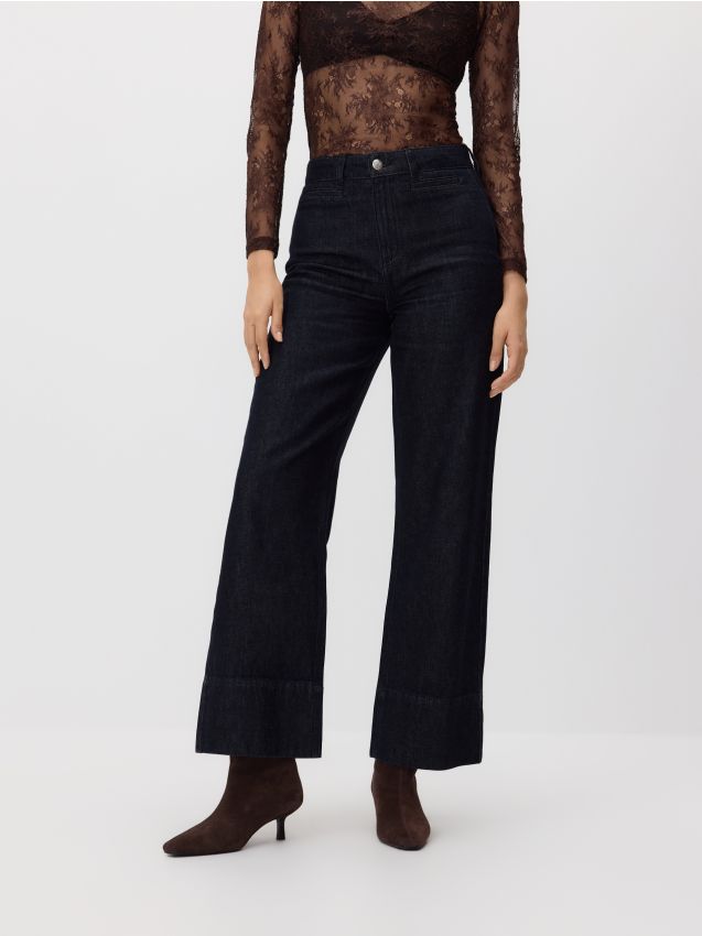 Reserved - Jeansy wide leg z wysokim stanem - szary