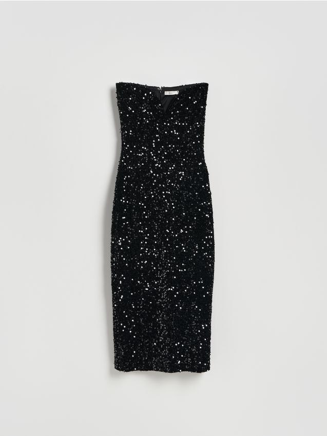 Reserved - Cekinowa sukienka midi - czarny