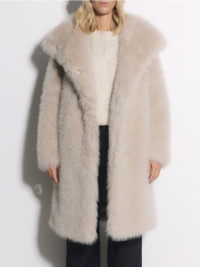 Reserved - Płaszcz ze sztucznego futra - jasnoszary