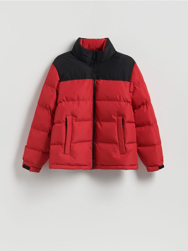 Reserved - Pikowana kurtka z chowanym kapturem - czerwony
