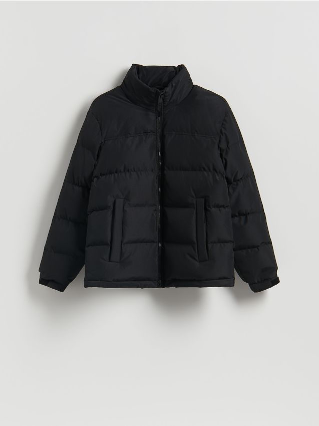 Reserved - Pikowana kurtka z chowanym kapturem - czarny