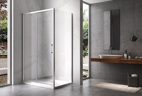 HYDROSAN Kabina prysznicowa prostokątna narożna 90x120x195 drzwi przesuwne ze ścianką boczną chrom szkło transparentne uniwersalna z powłoką Nano Glass ZES-KZ104C-120X90
