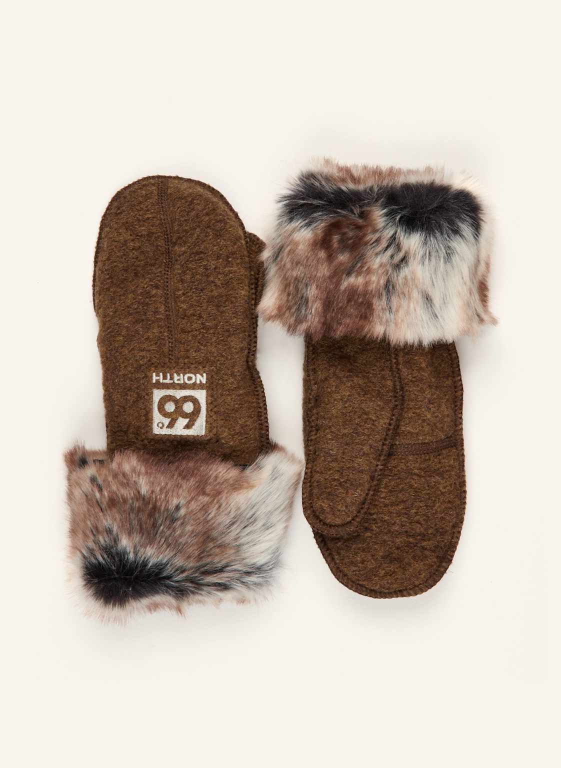 66°North Rękawiczki Sportowe Kaldi Arctic Mittens Ze Sztucznym Futrem braun