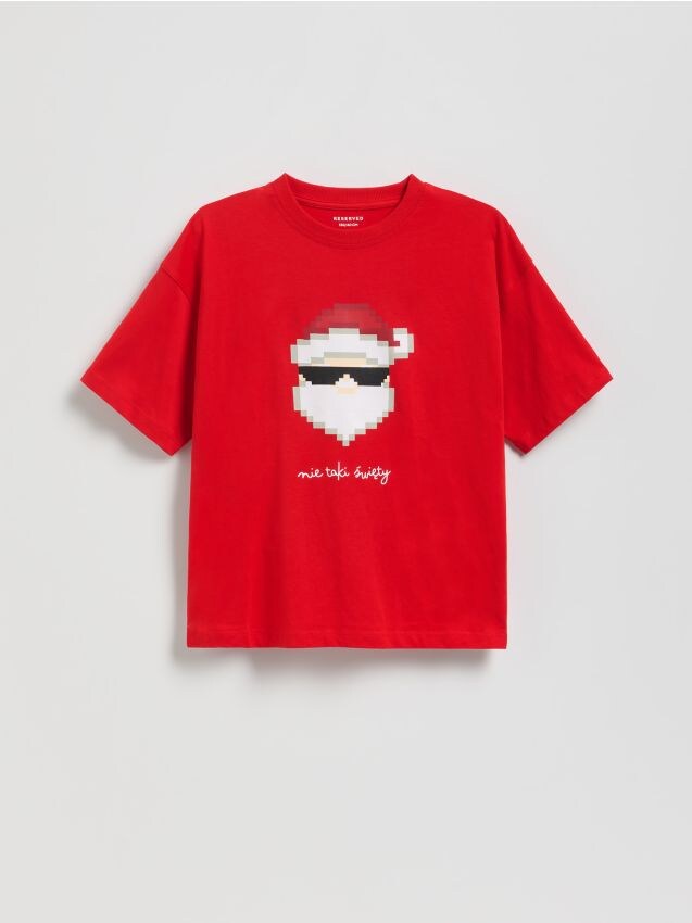 Reserved - Świąteczny t-shirt - czerwony