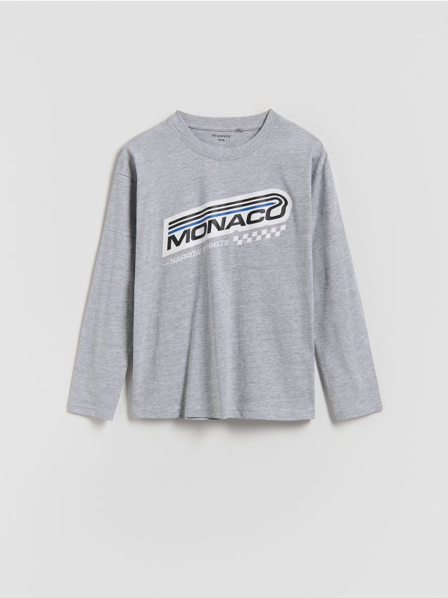 Reserved - Bawełniany longsleeve - jasnoszary