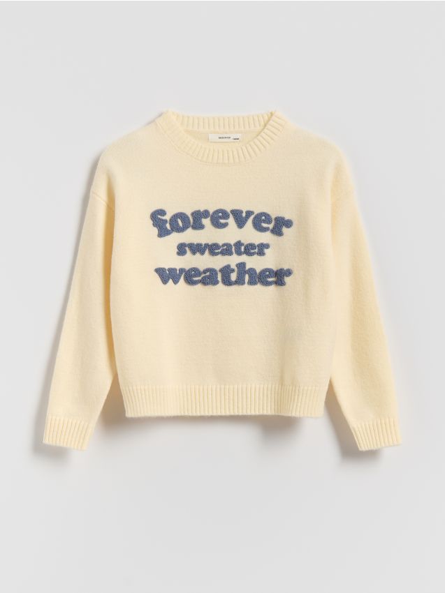 top Reserved - Sweter z napisem - złamana biel