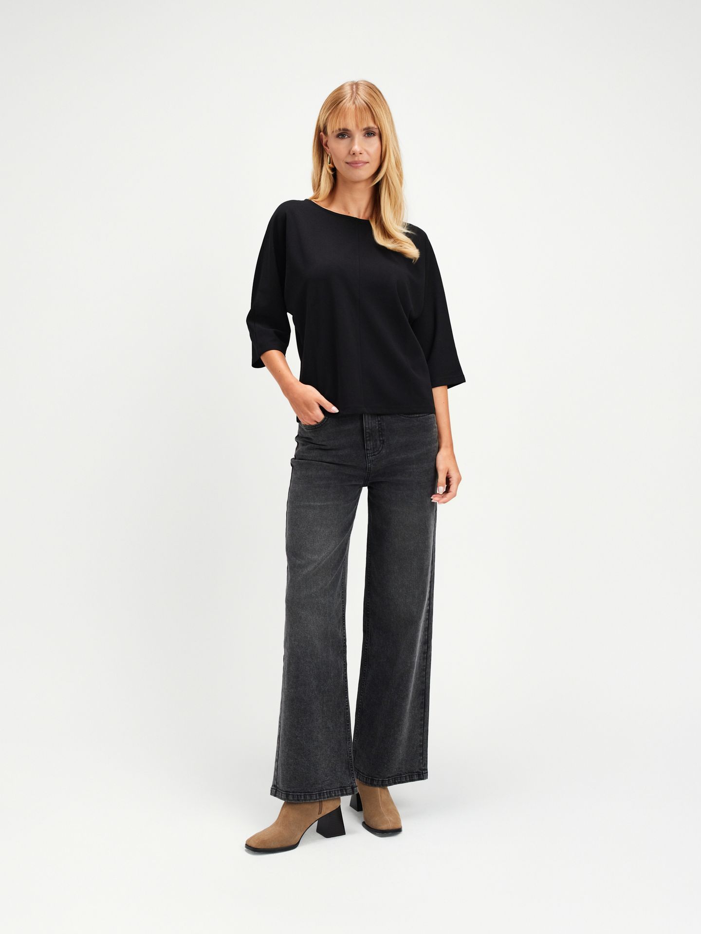 Ciemnoszare jeansy wide leg
