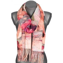 Szalik damski szal jesień zima KWIATY na prezent z frędzlami RC15-8 bordowy