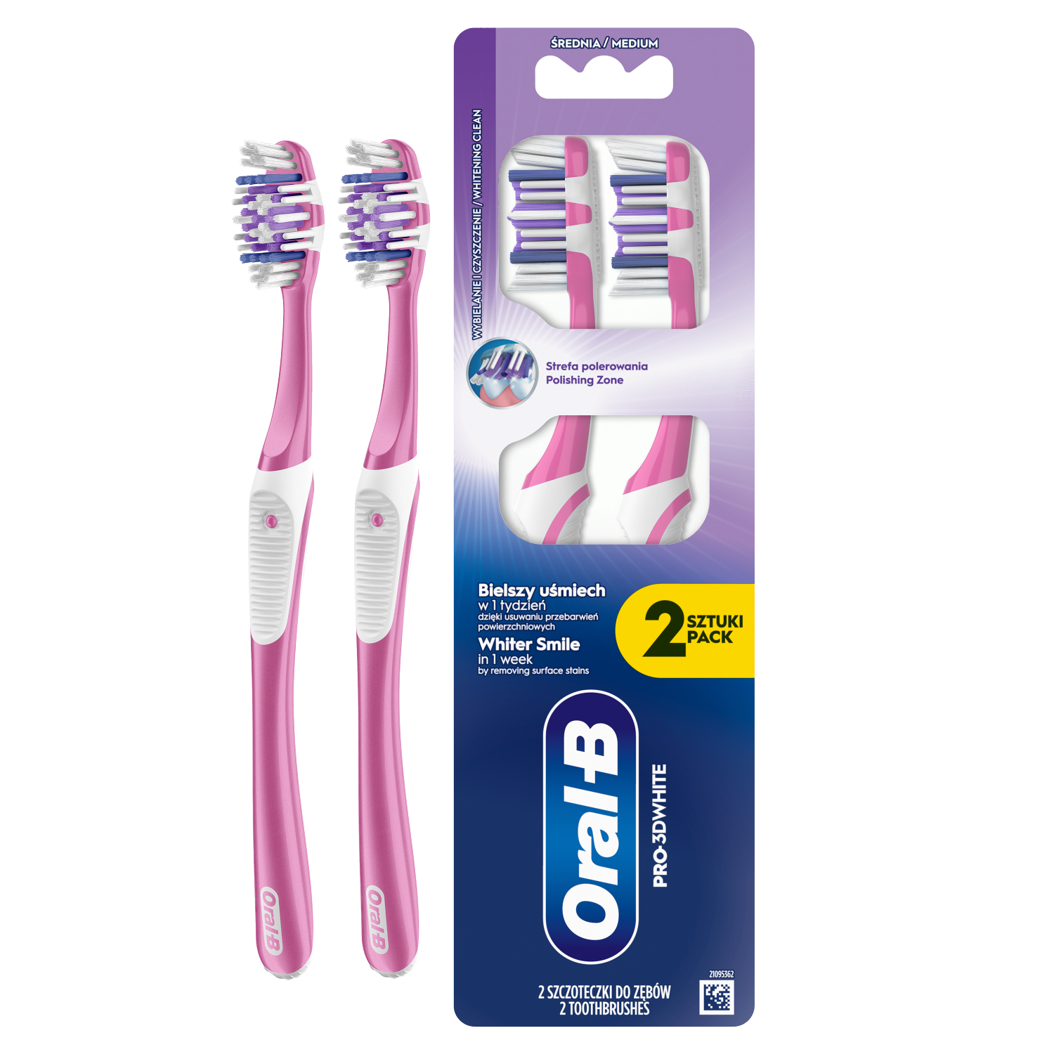 Oral-B Pro-3D White, szczoteczka do zębów, średnia, 2 sztuki
