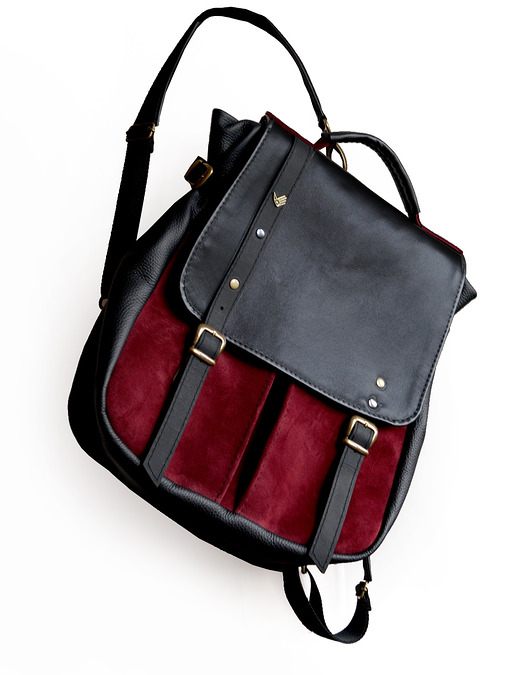 LILITH CHIMERA skóra naturalna Plecak/Torba Czerwone Wino Czerń