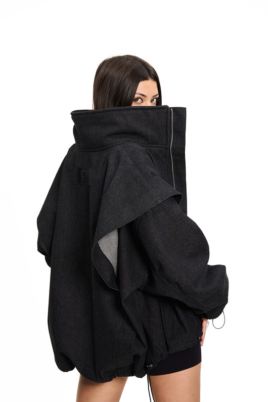 Parachute washed black denim bomber jacket