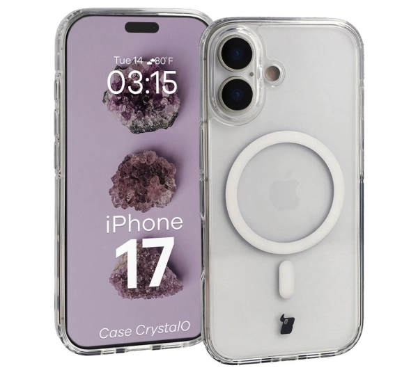 Bizon CrystalO z MagSafe do iPhone 17 Półprzezroczyste z przezroczystą ramką