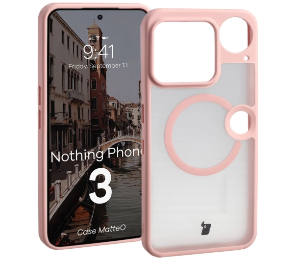 Bizon MatteO z MagSafe do Nothing Phone 3 Półprzezroczyste z różową ramką