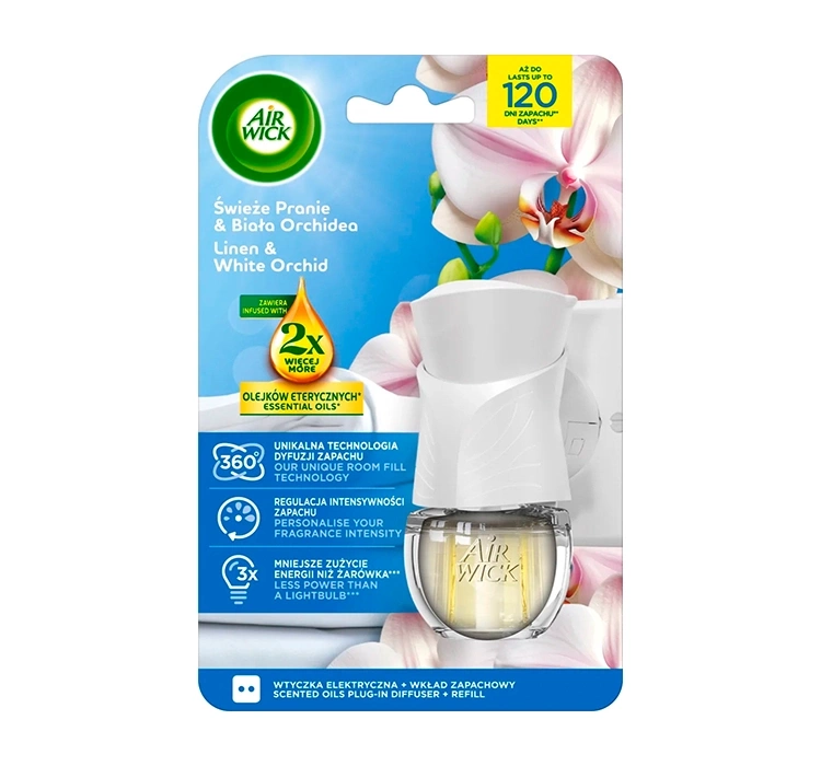 Air Wick zestaw elektryczny odświeżacz powietrza + wkład Świeże Pranie & Biała Orchidea 19 ml