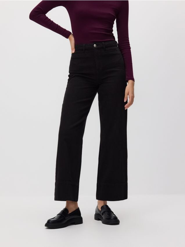 Reserved - Jeansy wide leg z wysokim stanem - czarny