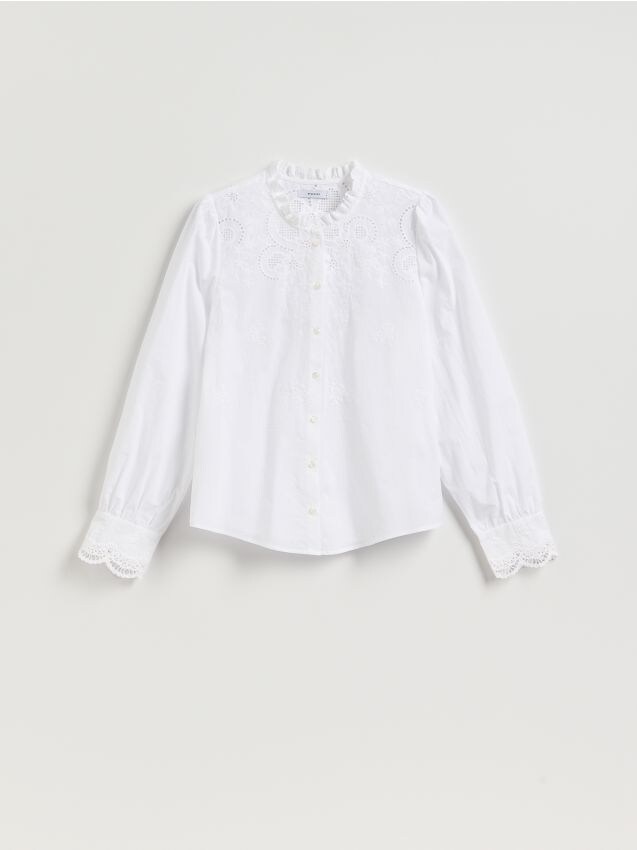 Reserved - Koszula z ażurową wstawką - biały