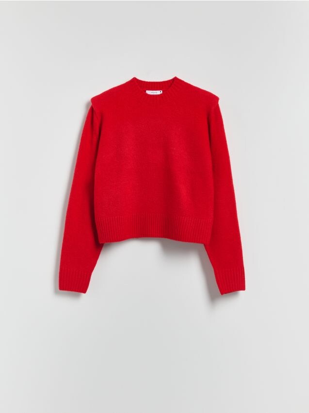 Reserved - Sweter z poduszkami na ramionach - czerwony