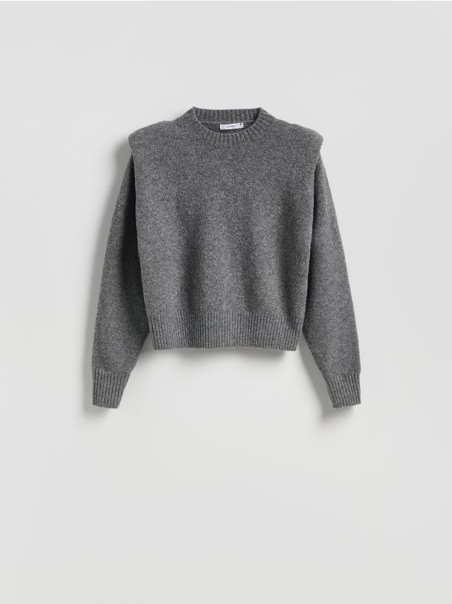 Reserved - Sweter z poduszkami na ramionach - szary
