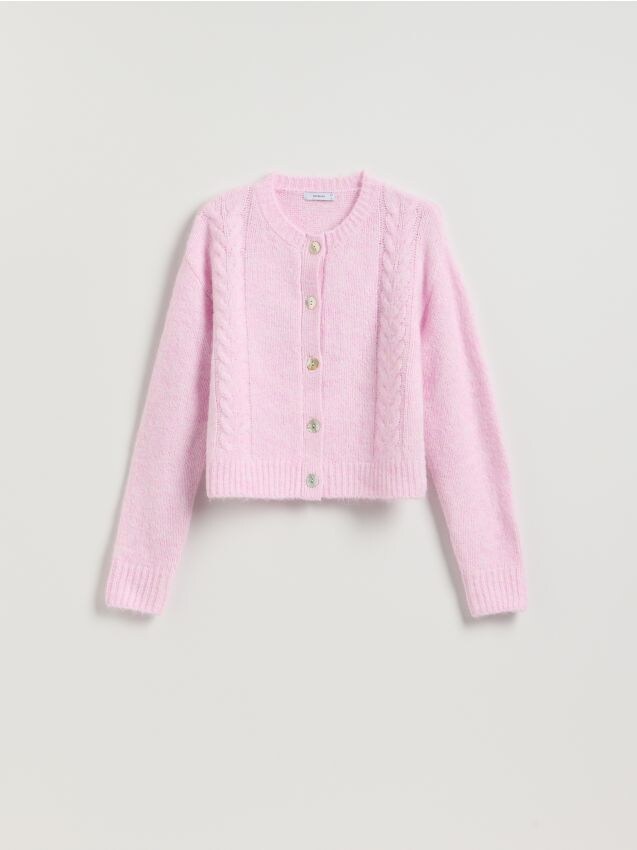 Reserved - Kardigan z ozdobnym splotem - różowy