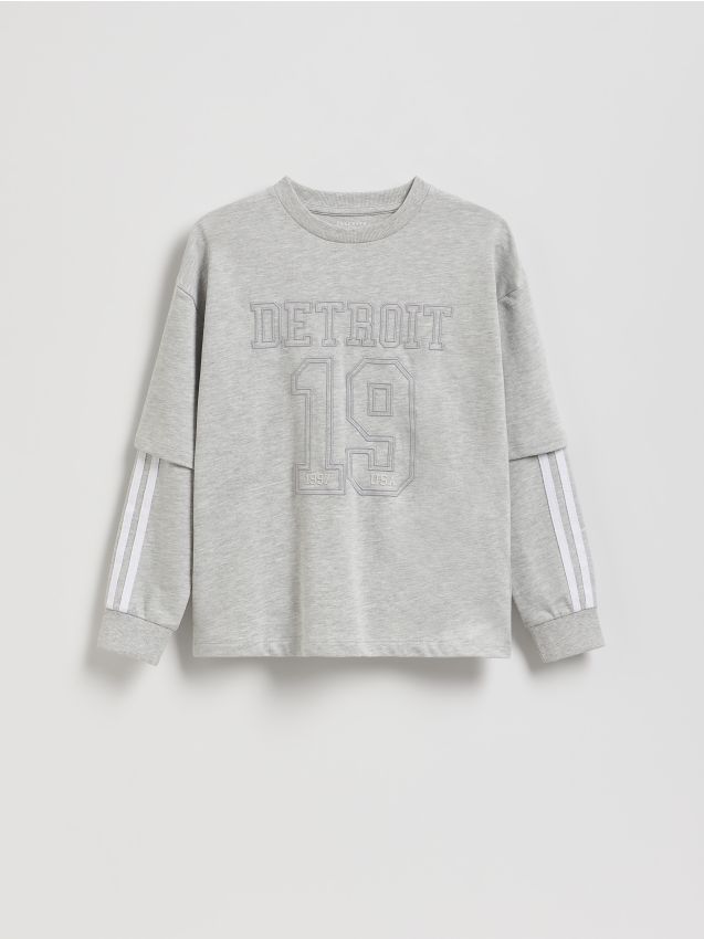 Reserved - Bawełniany longsleeve - ciemnoszary