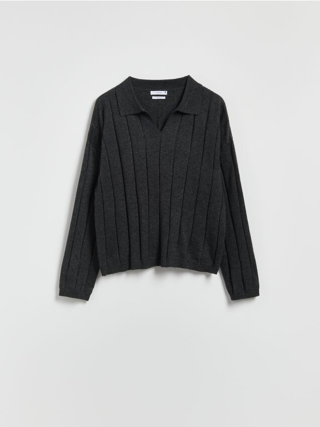 Reserved - Sweter polo z wełną - ciemnoszary