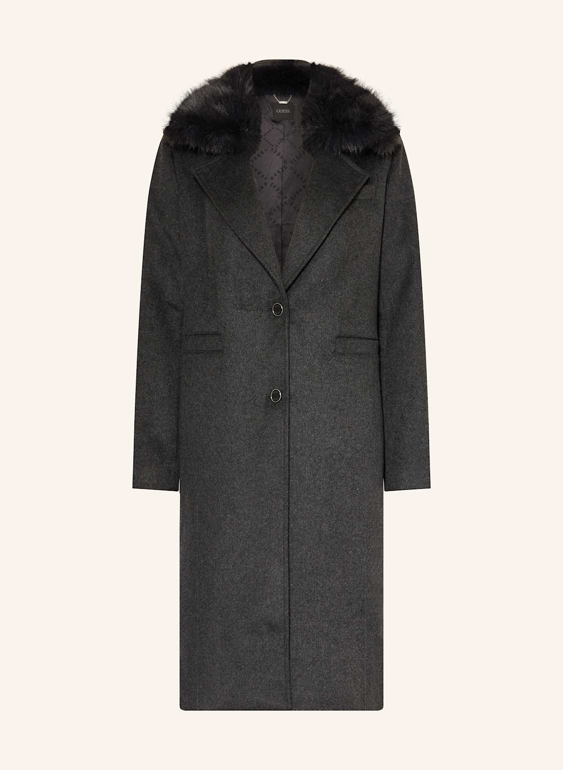 Guess Płaszcz Karole Z Odpinanym Sztucznym Futrem grau