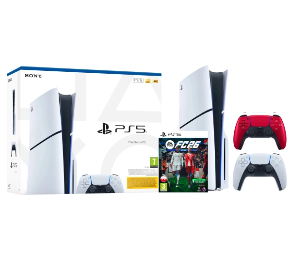 Sony PlayStation 5 Slim E Chassis PS5 1TB z napędem + Dodatkowy Pad Wulkaniczna czerwień + EA SPORTS FC 26