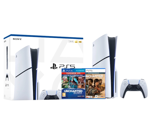 Sony PlayStation 5 Slim E Chassis PS5 1TB z napędem + Uncharted: Kolekcja Dziedzictwo Złodziei +Kolekcja Nathana Drake
