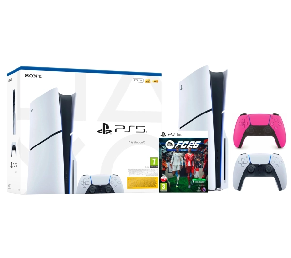 Sony PlayStation 5 Slim E Chassis PS5 1TB z napędem + Dodatkowy Pad Różowy + EA SPORTS FC 26