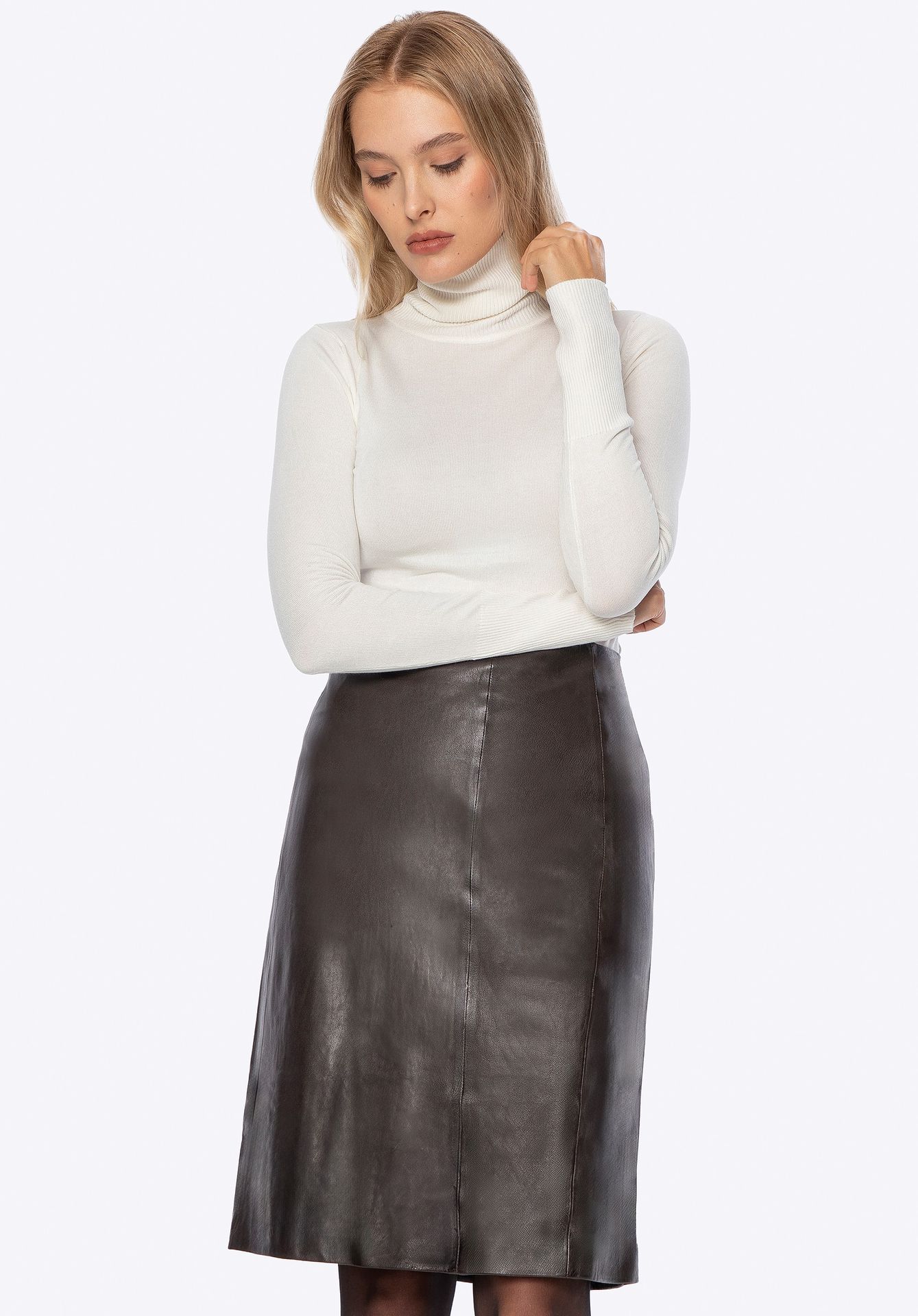 Spódnica ze skóry naturalnej ołówkowa brązowa