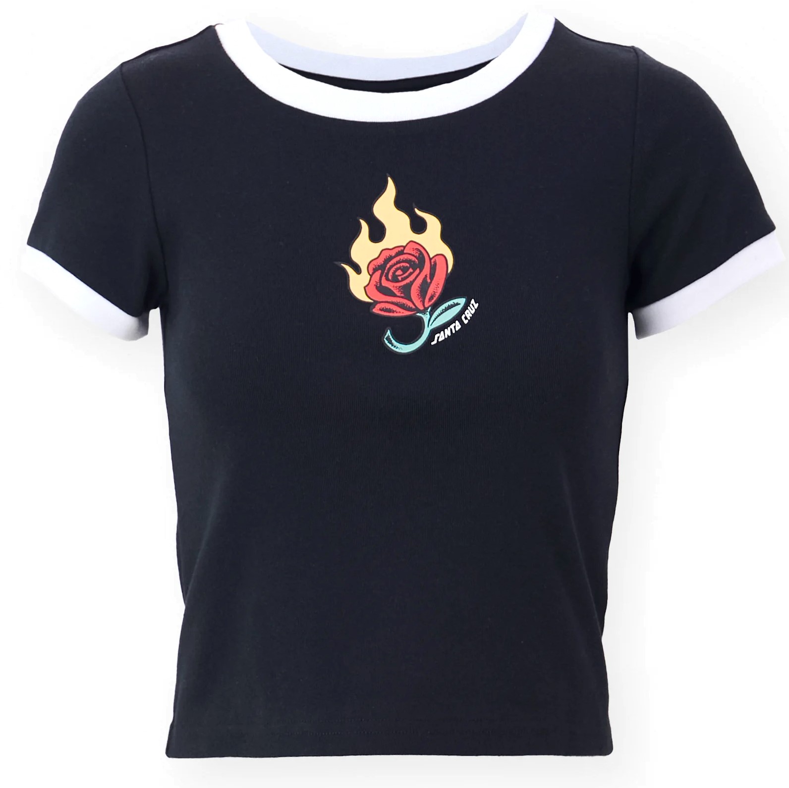 t-shirt damski SANTA CRUZ LUCKY ROSE RINGER TEE BLACK/WHITE