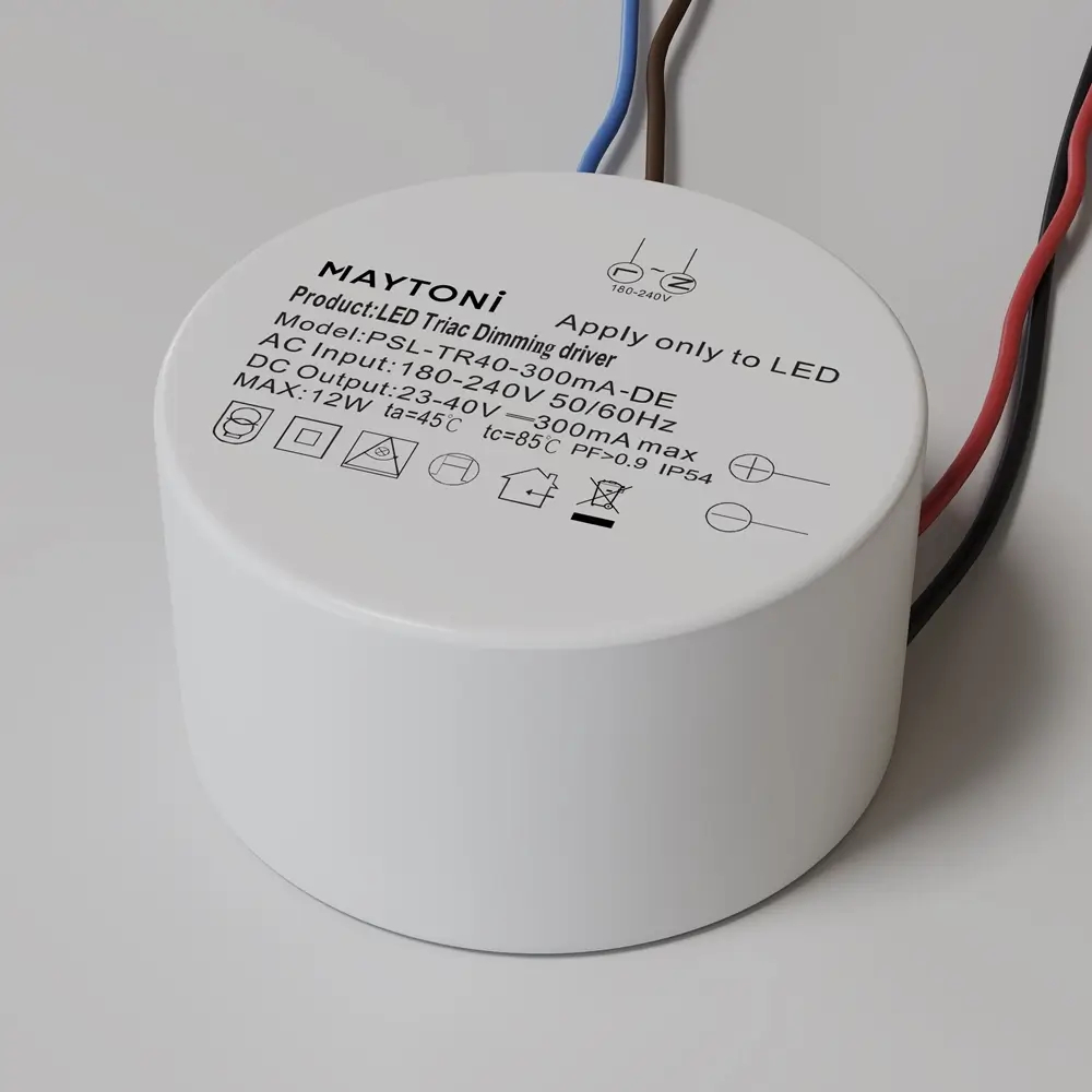 Okrągły zasilacz 12 W Power Supplies Triac PSL-TR40-300mA-DE biały metalowy