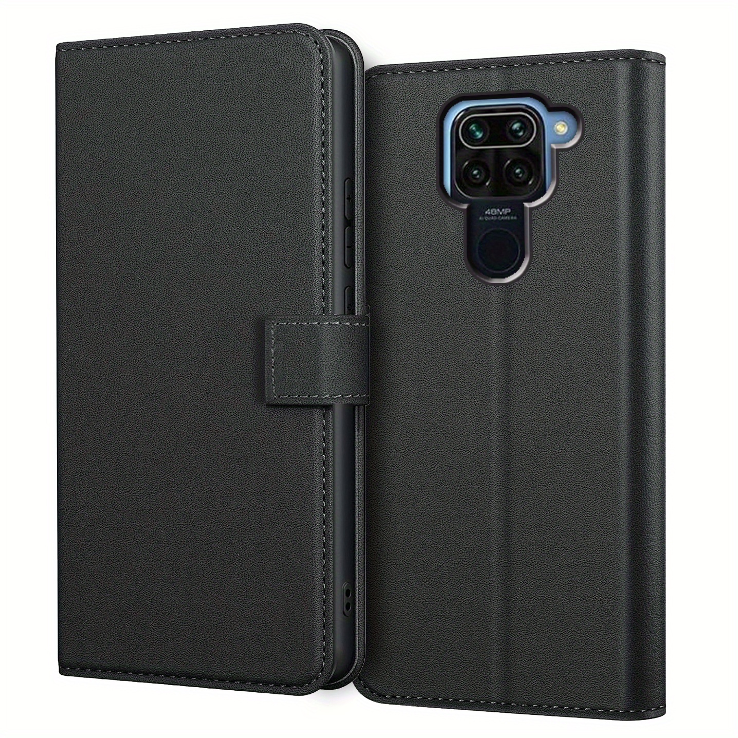 TEMU Etui na Xiaomi Redmi Note 9 / Redmi 10X 4G z podstawką, skórzane PU, z miejscem na karty, czarne, składane, ochronne etui na telefon, Akcesorium