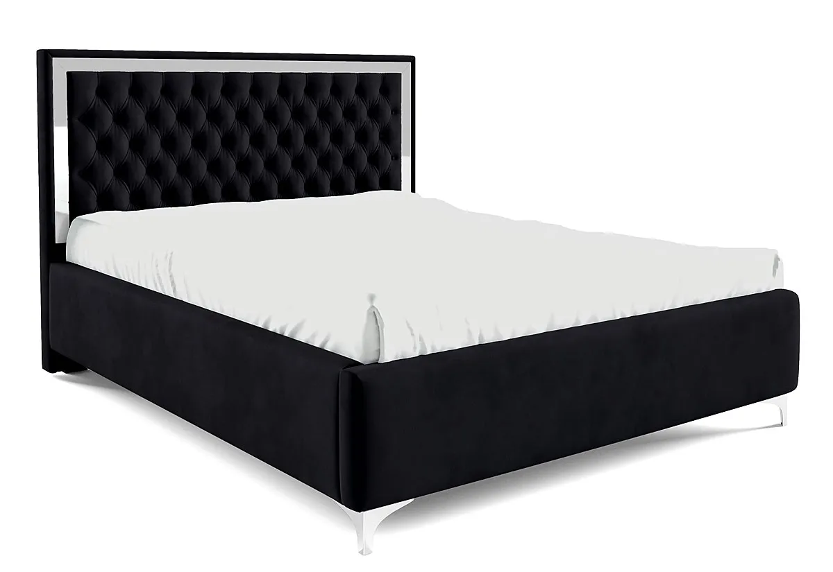 Czarne łóżko w stylu glamour z pojemnikiem na pościel R7-R47