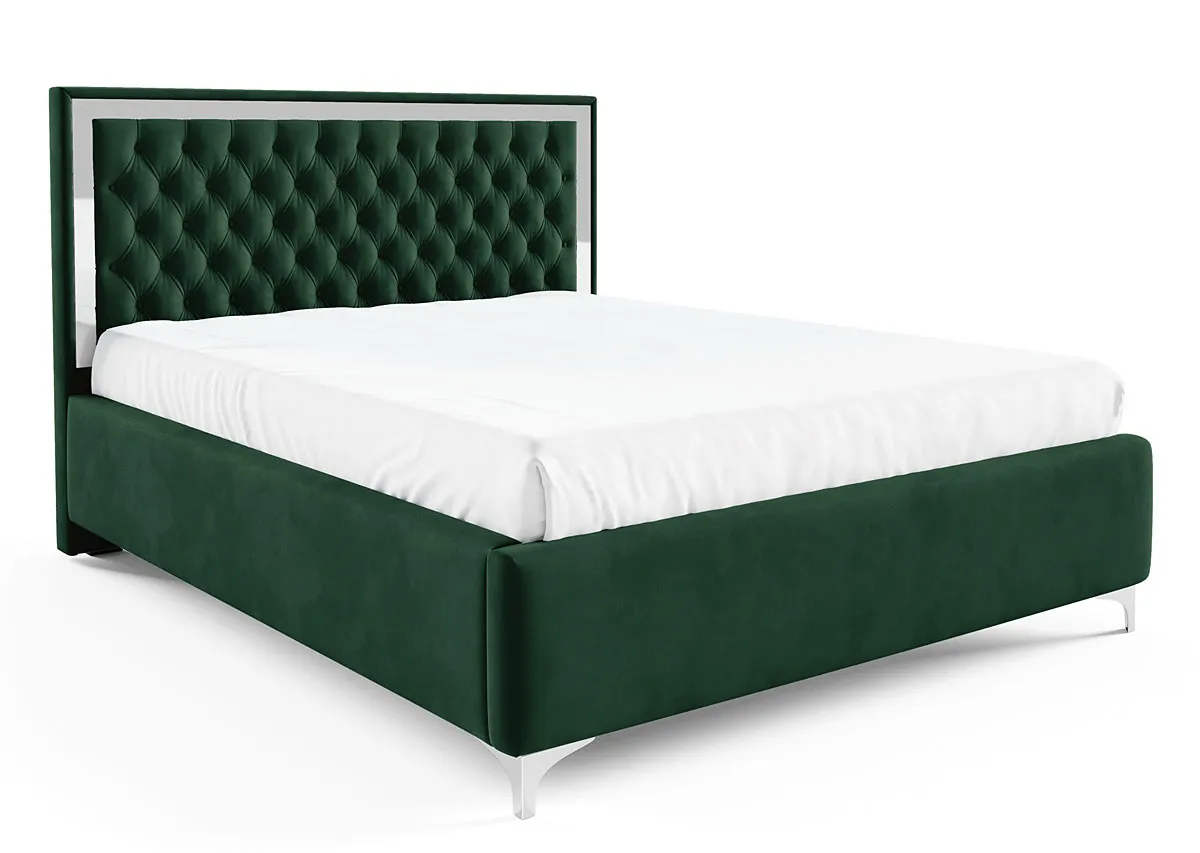 Ciemnozielone pikowane łóżko w stylu glamour H2-R59