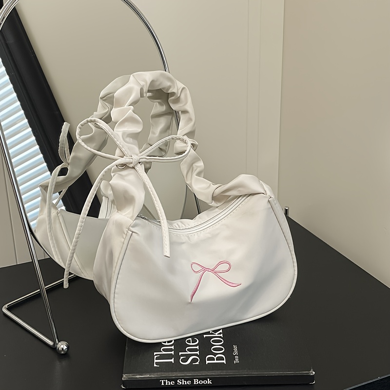 TEMU Damska Torba Crossbody z Regulowanym Wstążką i Nadrukiem - Codzienna Nylonowa Torba na Ramię w Stylu Koreańskim, Zapinana na Zamek i z Pasującą
