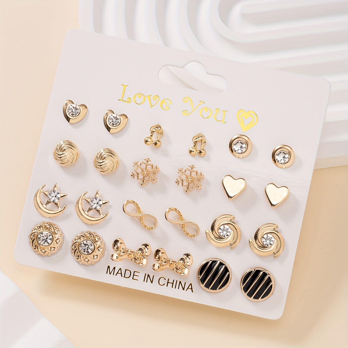 TEMU Zestaw 24 sztuk metalowych kolczyków Duży zestaw z kryształkami, kokardą, gwiazdą, księżycem, małym czereśniowym zestawem kolczyków dla dam